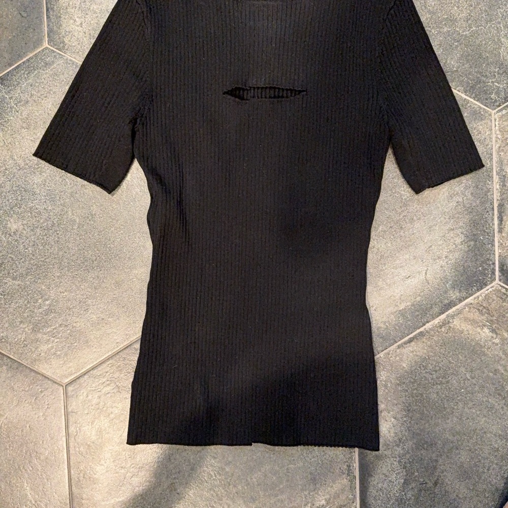 Maje Black Ribbed Short Sleeve Top